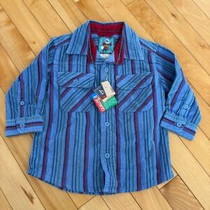 Vintage Bum Equipment 100% Cotton Blue Red Button Down Long Sleeve Shirt 2t NWT